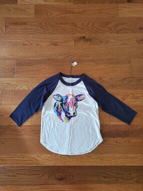 Crazy Train Cow Reglan 3/4 Sleeve Shirt Size 8 NWT